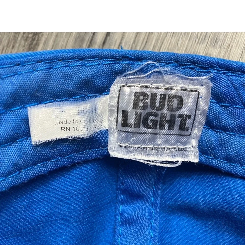 Bud Light Hat Blue White Adjustable Baseball Cap Beer Logo Patch Trucker Style